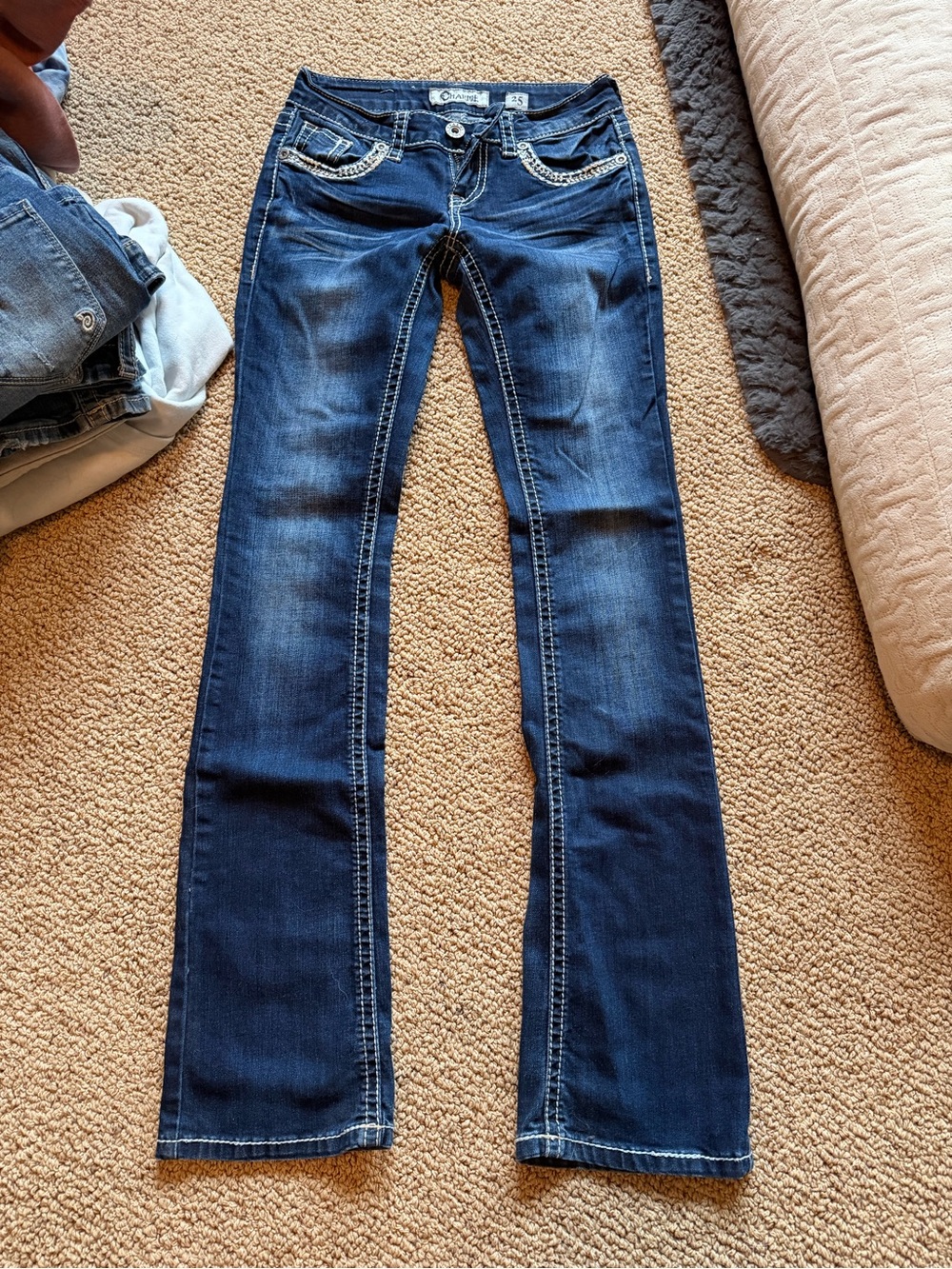 CHARLIE B Dark Blue Flare Jeans with Contrast Stitching